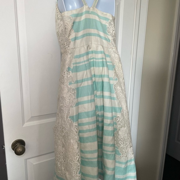 Anthropologie Moulinette Soeurs Sea Isle Dress Sz 8 Mint/IvoryStripe Lace V Nck - Picture 3 of 13